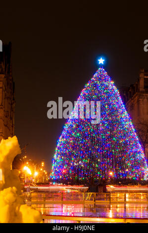 The large outdoor Christmas tree on Clinton Square in Syracuse NY Stock Photo