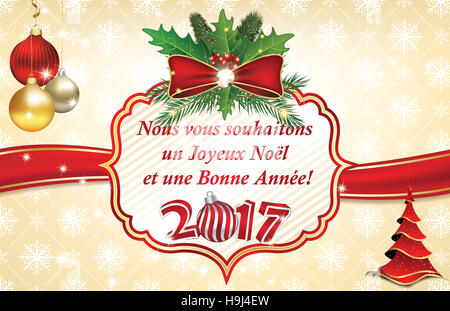 Carte de voeux d'entreprise pour célébrer l'arrivée de la nouvelle année: Nous vous souhaitons un Joyeux Noël et une Bonne Année Stock Photo