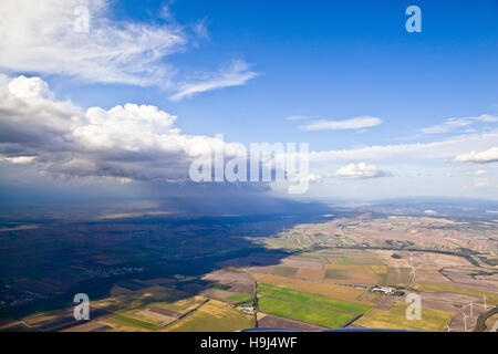 city landscape from bird view above airplane Stock Photo