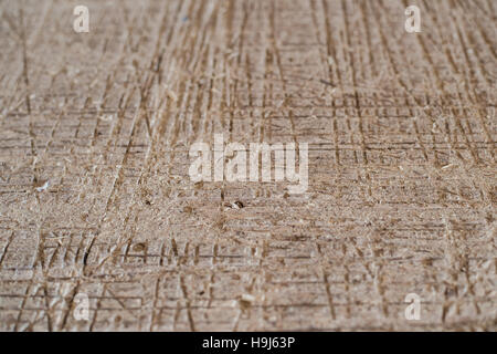 Grunge scratched and drilled wooden surface texture. Stock Photo