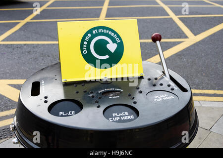 The top of a coffee cup recycling bin, Oxford Street, Manchester city centre, England, UK Stock Photo