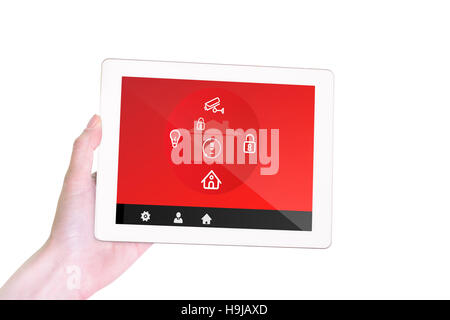 Composite image of feminine hand holding tablet Stock Photo