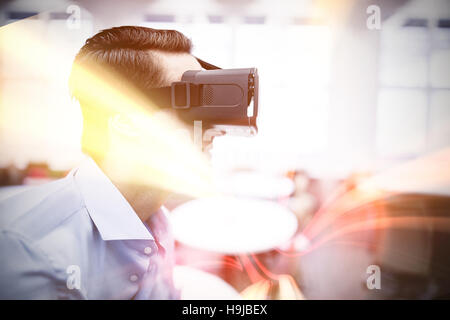 Profile view of businessman holding virtual glasses Stock Photo