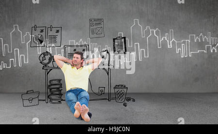 Composite image of thoughtful man sitting Stock Photo