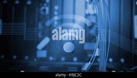 Composite image of shiny wifi icon on black background Stock Photo