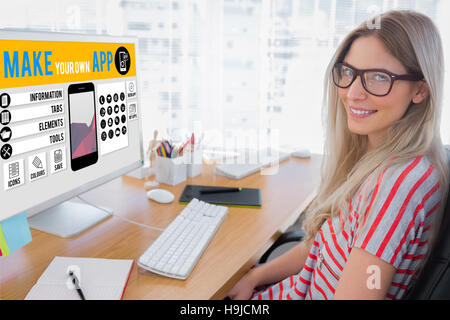 Composite image of attractive photo editor working on computer Stock Photo