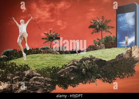 Composite image of woman playing golf Stock Photo
