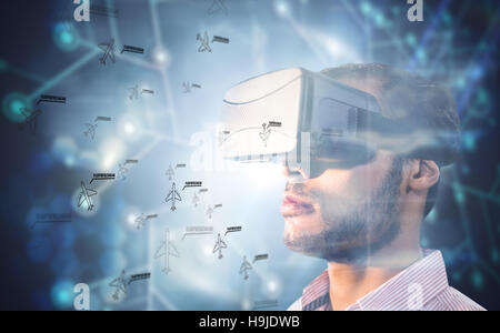 Composite image of close up of businessman holding virtual glasses Stock Photo