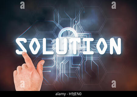 Composite image of businessman touching invisible screen Stock Photo