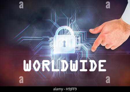 Composite image of businessman touching invisible screen Stock Photo