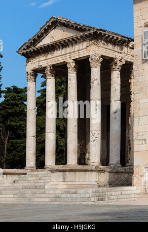 The Temple of Augustus is a well-preserved Roman temple in the city of Pula on the Istria peninsula in Croatia. Stock Photo