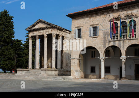 The Temple of Augustus is a well-preserved Roman temple in the city of Pula on the Istria peninsula in Croatia. Stock Photo