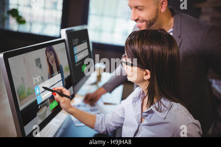 Composite image of log-in screen with redheaded woman Stock Photo