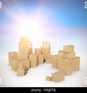 Composite image of stack of cardboard box on white background Stock Photo