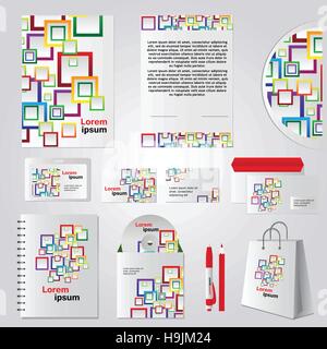 Stationery template design with color square elements - vector for business Stock Vector