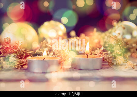 Christmas decoration on wooden plank Stock Photo