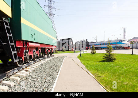 Photo of Russian rail road locomotive in Samara Stock Photo