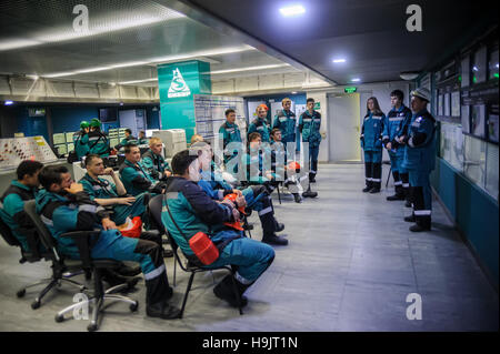 Training of engineers in control room Stock Photo