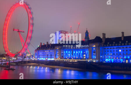 London, United Kingdom-November 12, 2016 : The London County hall is the site of business and attraction on the South bank of the River Thames.