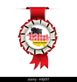 Made in Germany, Premium Quality - award ribbon with the map and flag of Germany Stock Photo