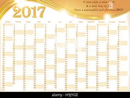 Calendar 2017 - English printable Organizer (planner) - contains the Dates highlighted, the days of the month Stock Photo