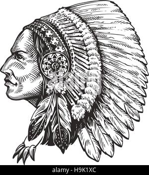 American indian chief. Hand-drawn sketch vector illustration Stock Vector