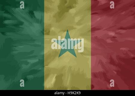 Senegal painted / drawn vector flag. Dramatic, unusual look. Vector file contains flag and texture layers Stock Vector