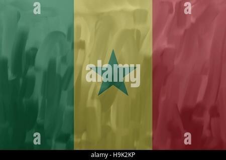 Senegal painted / drawn vector flag. Dramatic, unusual look. Vector file contains flag and texture layers Stock Vector