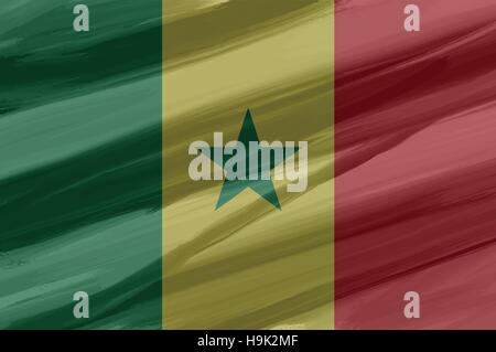 Senegal painted / drawn vector flag. Dramatic, unusual look. Vector file contains flag and texture layers Stock Vector