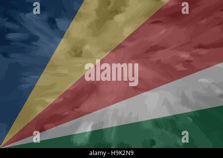 Seychelles painted / drawn vector flag. Dramatic, unusual look. Vector file contains flag and texture layers Stock Vector