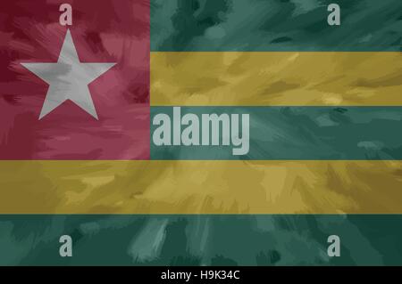 Togo painted / drawn vector flag. Dramatic, unusual look. Vector file contains flag and texture layers Stock Vector