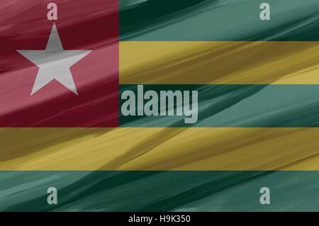 Togo painted / drawn vector flag. Dramatic, unusual look. Vector file contains flag and texture layers Stock Vector