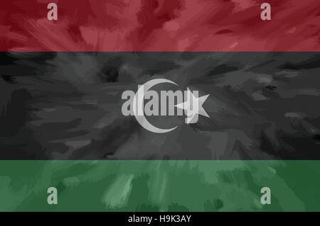 Libya painted / drawn vector flag. Dramatic, unusual look. Vector file contains flag and texture layers Stock Vector