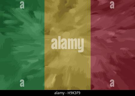 Mali painted / drawn vector flag. Dramatic, unusual look. Vector file contains flag and texture layers Stock Vector