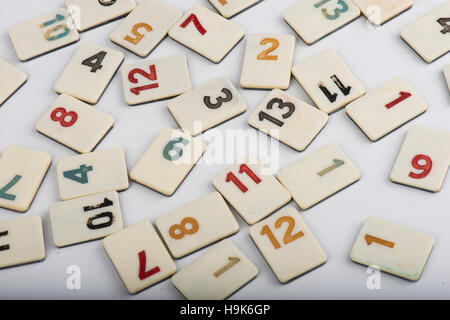 various rummikub pieces on white background Stock Photo