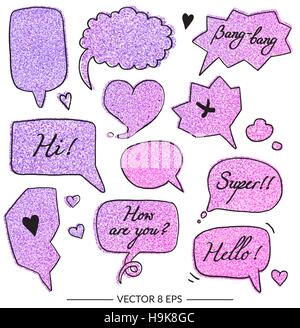 Vector set of balloons for inscriptions, pop arts, comics, cartoons. Vector set with glitter effect for your design. Stock Vector