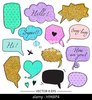 Vector set of balloons for inscriptions, pop arts, comics, cartoons. Vector set with glitter effect for your design. Stock Vector