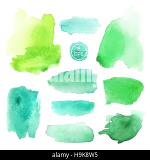 Vector. Set of watercolor blots isolated on white background. Colorful hand drawn watercolor blots for your design. Stock Vector