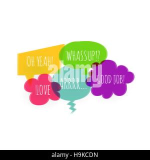 Text colorful speech bubble icons glitch style Stock Vector