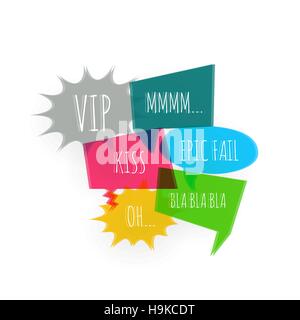 Text set speech color bubble icons glitch Stock Vector