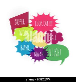 Text set speech bubble color icons glitch Stock Vector