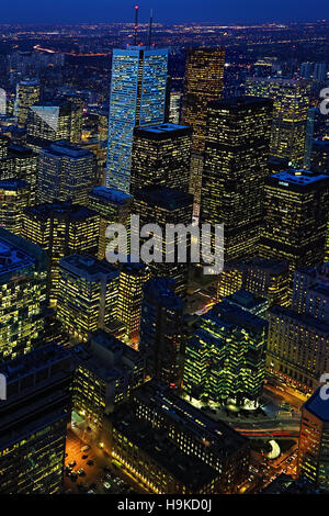 A Vertical of after dark aerial of Toronto city center Stock Photo