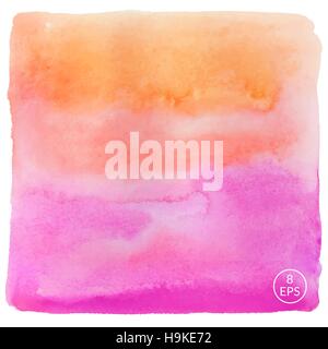 Vector watercolor hand drawn square isolated on white backdrop. Colorful gradient handmade big square for texture, postcard, design, logo, label and o Stock Vector