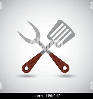 BBQ or grill tools icon. Crossed barbecue fork and spatula with sausage.  Symbol template logo. Isolated vector illustration on white background  Stock Vector Image & Art - Alamy