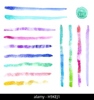 Vector. Set of hand drawn colorful watercolor strokes. Stock Vector
