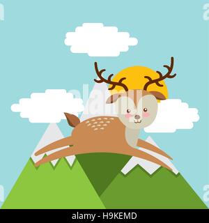 cute deer animal over landscape background. colorful design. vector illustration Stock Vector