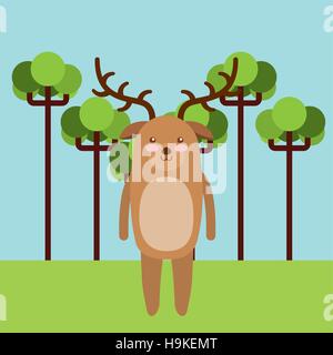 cute deer animal over landscape background. colorful design. vector illustration Stock Vector