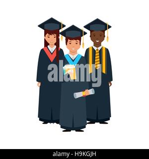 group of graduates with books and diploma over white background. colorful design. vector illustration Stock Vector