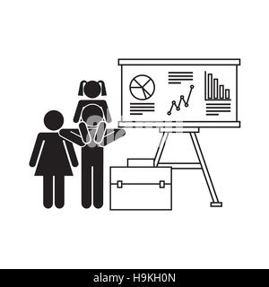 graphic charts and mother and dad with her daughter on his shoulders over white background. vector illustration Stock Vector