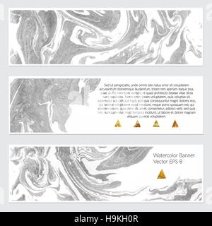 Vector. Set of hand drawn marble background with white pure places for your text or pictures. Set of three watercolor banners for your design. Stock Vector